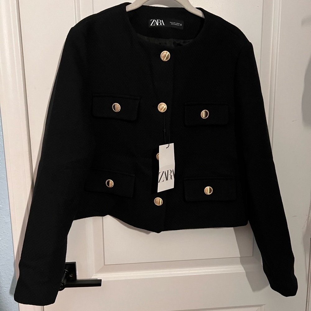 Zara Black Blazer with Gold Accents